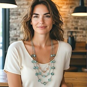 Y2K Glass Beaded Necklace Multi Strand Faceted‎ Station Pastel Silver Tone Fairy